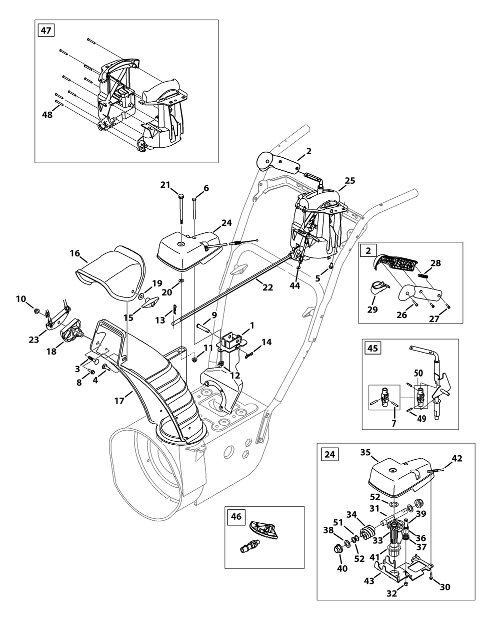 Chute Control Diagram and Parts List for 2X524SWE (31AM53TR756-31BM53TR709-31BM53TR710)(2014) Cub Cadet Snow Blower